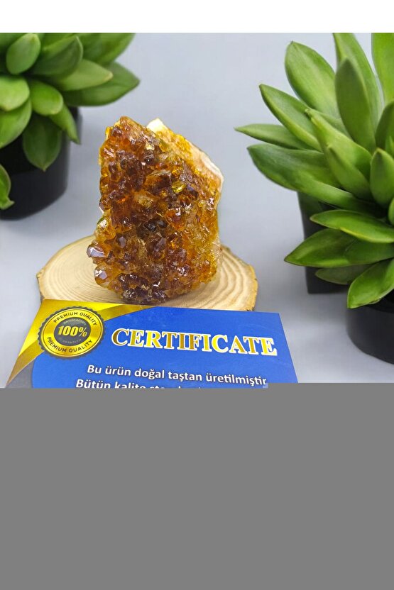 SİTRİN JEOT Ham Doğal Taş Mineral (sertifikalı)(para taşı)(Bereket taşı)(200 gram -5 cm boy)