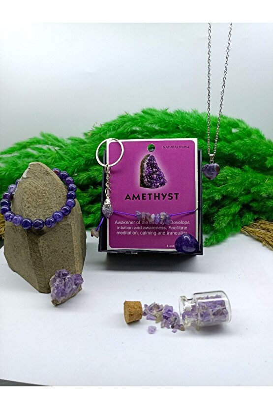 AMETİST DOĞAL TAŞ SET (SERTİFİKALI)