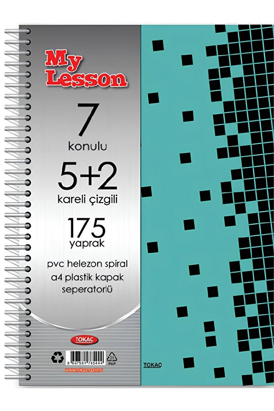 My Lesson Pp Kapak A4 5+2 175 Yaprak Spiralli 7 Bölmeli Ayraçlı Kareli Çzgili Defter