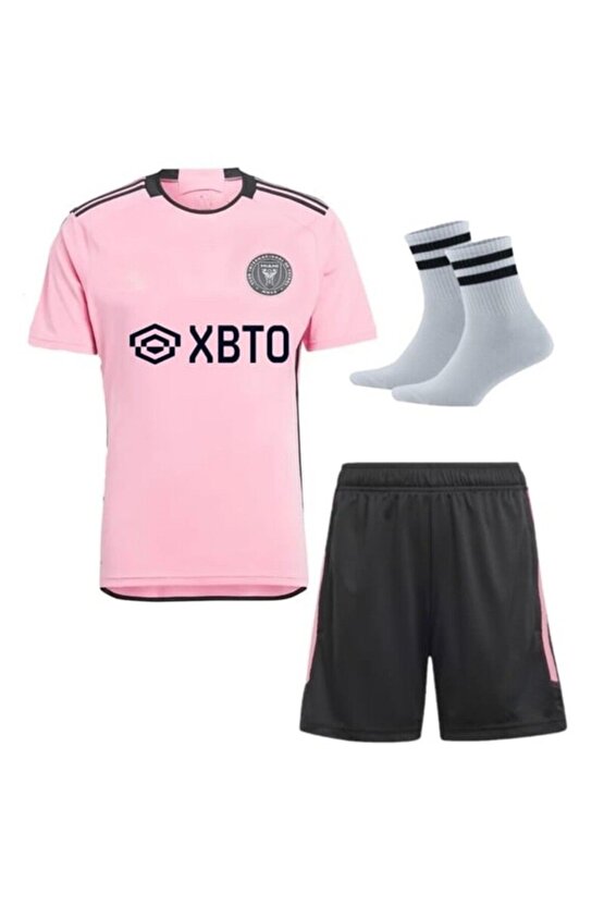 İnter Miami Pembe Messi Futbol Çocuk Forması 3Lü Set  (T-Shirt)