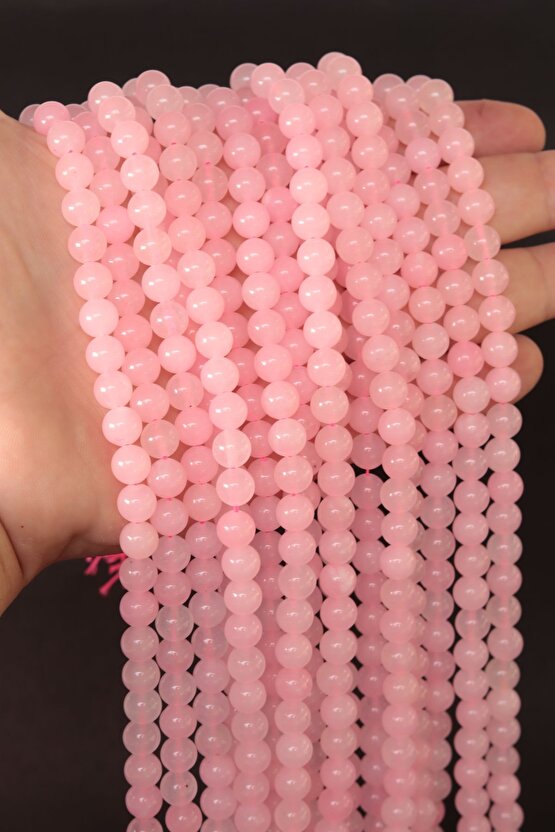 Sertifikalı Doğal Taş Pembe Kuvars 8mm Dizi (1 Adet)