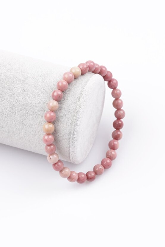 Pembe Jasper Doğal Taş Bileklik 6 Mm Küre Kesim