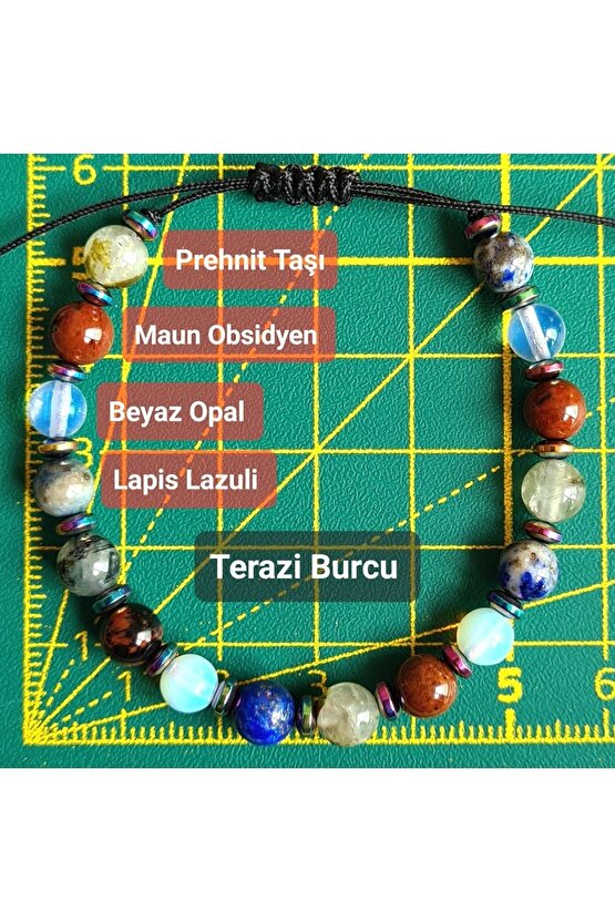 Terazi Burcu Doğal Taş Bileklik > Lapis Lazuli - Beyaz Opal - Maun Obsidyen - Prehnit