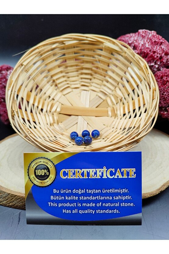 5 Adet Lapis Lazuli Doğal Taş Boncuk (8 Mm) (sertifikalı)