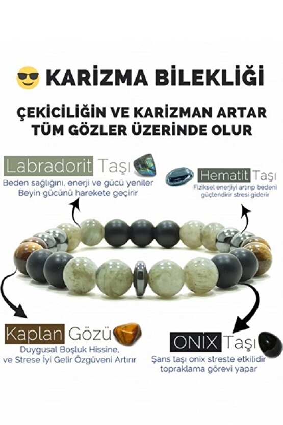 Karizma Bilekliği Labradorit Oniks Hematit Kaplangözü Doğal Taş Bileklik