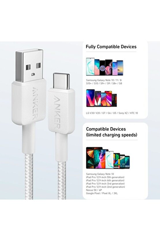 322 Usb-c To Usb-a 1.8m Şarjdata Kablosu - Beyaz - 30w Güç Destekli - A81h6