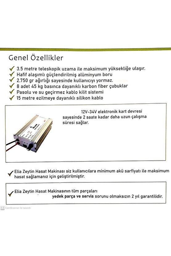 Elia Sensörlü ve Devir Ayarlı Zeytin Hasat Makinası 750 watt -ELİA