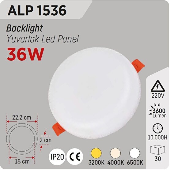 YCL Yücel ALP 1536 36 Watt Yuvarlak Sıva Altı Led Panel 4000K Doğal Beyaz