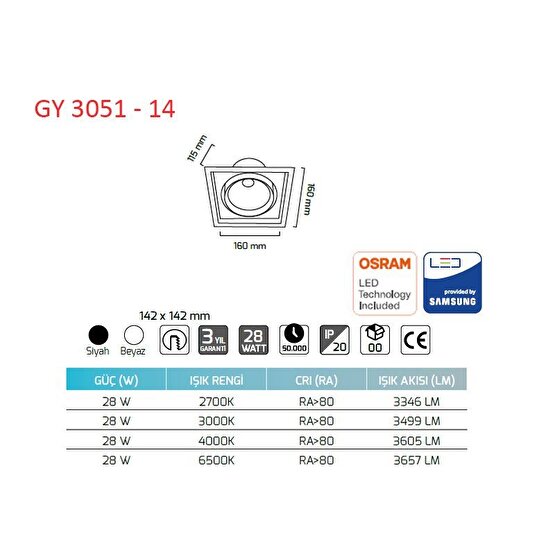 Goya GY 3051-30 30 Watt Cob Ledli Mağaza Armatürü