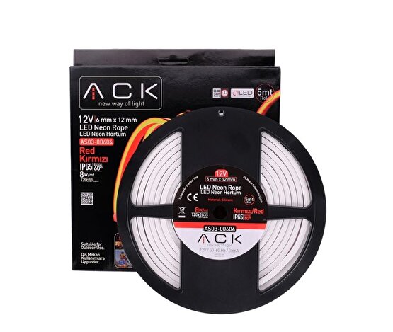 Ack AS03-00604 12V Neon Led Hortum Kırmızı 5 Metre