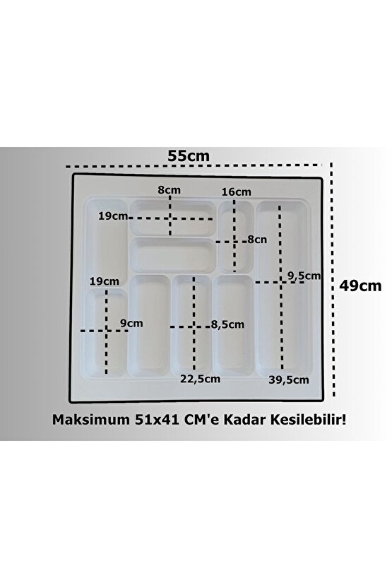 55x49 Cm. 9 Gözlü Beyaz Çekmece Içi Kaşıklık 50*40 Cme Kadar Kesebilirsiniz