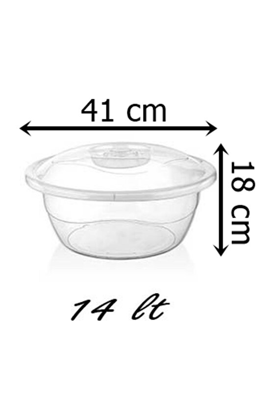 4LÜ SET Plastik 14-10-7-4,5 Litre Kapaklı Hamur Leğeni Saklama Kabı Şeffaf