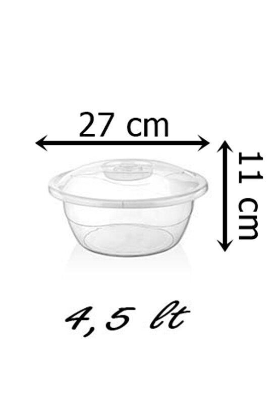 4LÜ SET Plastik 14-10-7-4,5 Litre Kapaklı Hamur Leğeni Saklama Kabı Şeffaf