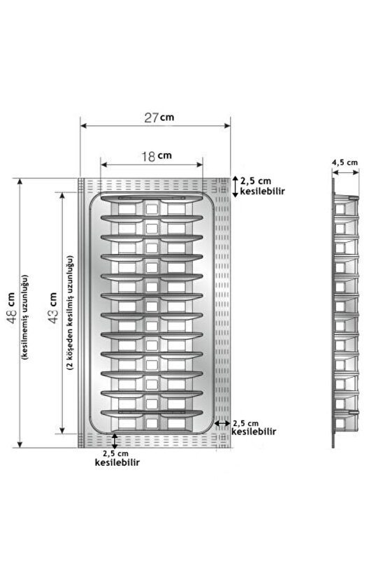 1 Adet Traybond Antrasit Tabaklık 27x49 (geçmeli Tabaklık, Enden 2,5, Boydan 5 Cm Kesilebilir.)