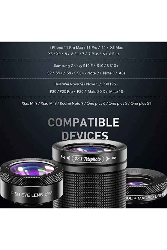 22X teleskop Zoom Lens makro geniş balıkgözü Lens HD telefon kamera Lens Mobil Fotoğrafçılık Kiti