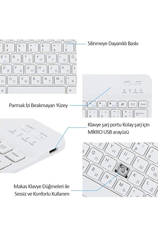 EverPad DC-1032 Uyumlu SwiftKey-BM 500 Beyaz Kablosuz Bluetooth Tablet Klavyesi