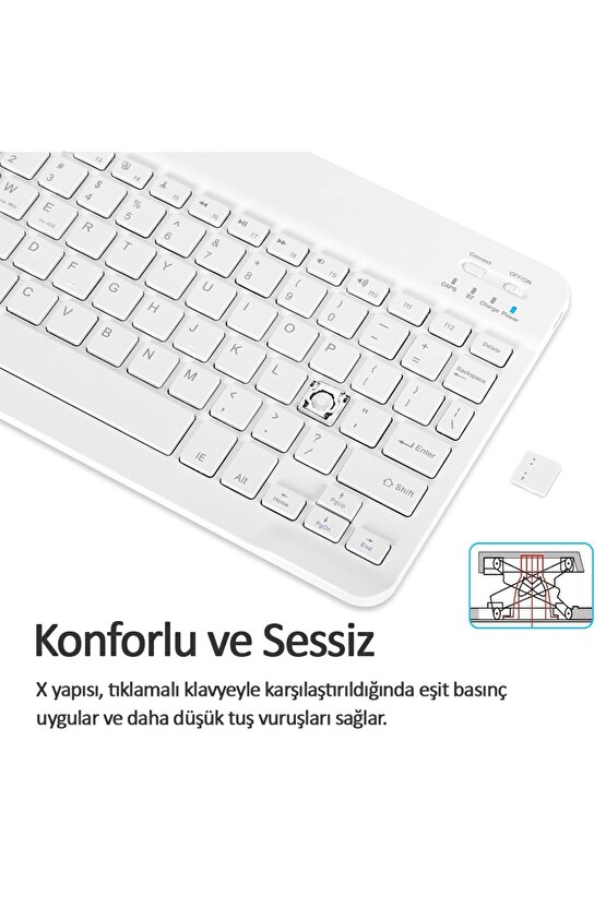 EverPad DC-1032 Uyumlu SwiftKey-BM 500 Beyaz Kablosuz Bluetooth Tablet Klavyesi