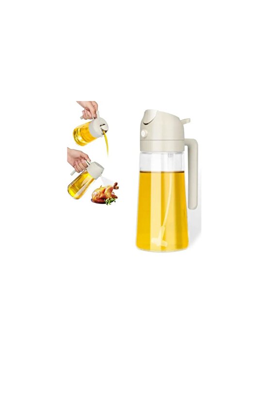 2li Çift Fonksiyonlu Cam Yağdanlık 550ml Zeytinyağı Sıvıyağ Şişesi Airfryer Sprey Yağlık Püskürtücü