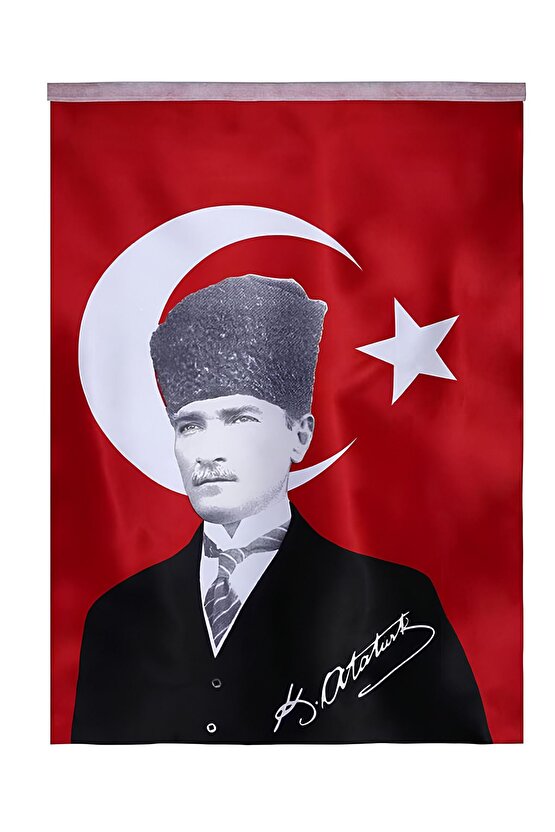 70 x 105 cm Atatürk Portreli Türk Bayrağı - Yüksek Kalite Bez