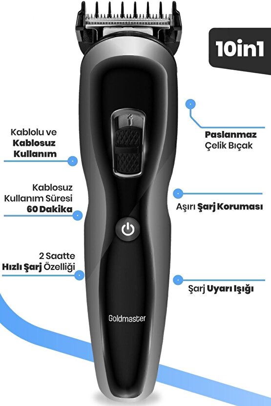 Ideal Paslanmaz Çelik Full Standlı Li-ion Bataryalı 10 In 1 Erkek Bakım Seti Kiti