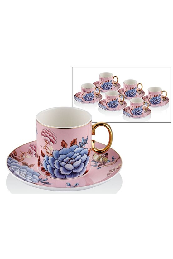 Floral Pink Porselen 12 Parça 6 Kişilik Çay Takımı