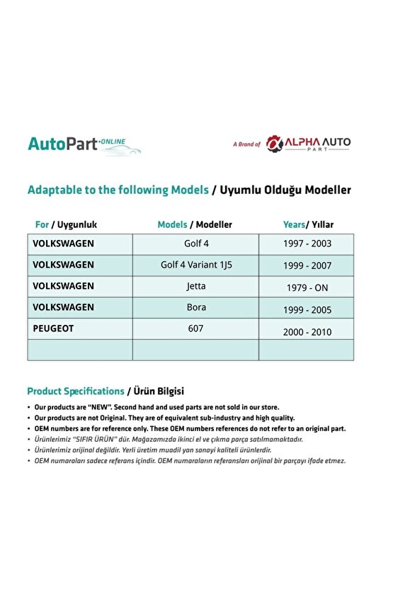 Volkswagen Golf 4, Bora, Peugeot 607 Için Ön Cam Kriko Klipsi- Sağ-sol-set