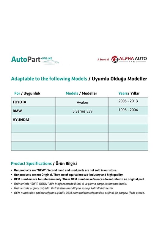 Toyota Avalon Için Arka Perde Tamir Zamak Dişlisi