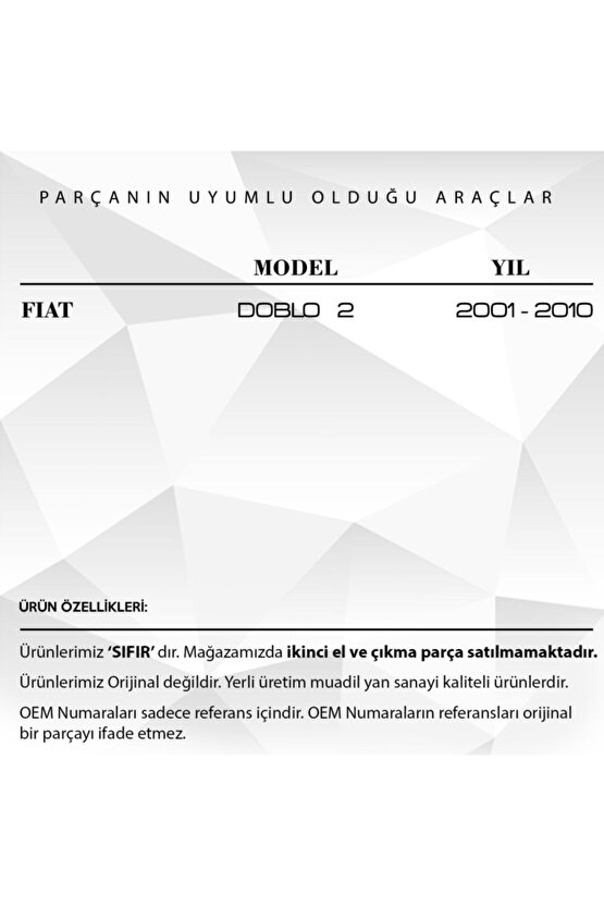 Fiat Doblo 2 Için Motor Kaput Dayama Demiri