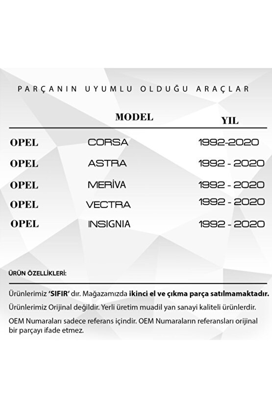 Opel Corsa, Astra, Meriva, Vectra, Insignia Için Güneşlik Ayağı