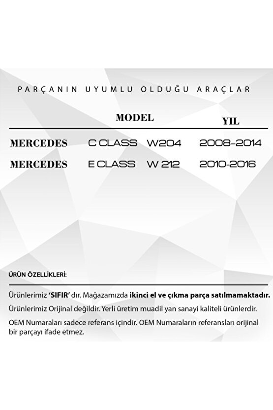 Mercedes E Class W212, C Class W204 Için Orta Konsol Perdesi