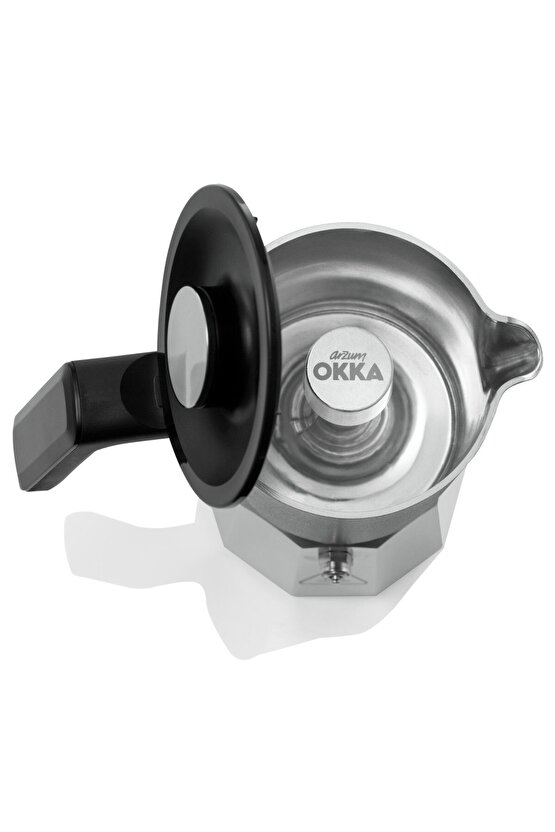 OK0027 OKKA Rich Moka Pot Karıştırıcılı Metal İtalyan ve Türk Kahve Makinesi - Krom 5 Fincan