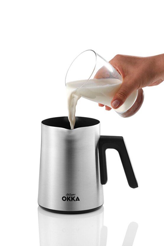 OK0027 OKKA Rich Moka Pot Karıştırıcılı Metal İtalyan ve Türk Kahve Makinesi - Krom 5 Fincan