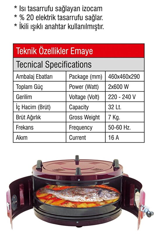 Camlı Davul Fırın Küçük Boy Tek Emaye Tepsili Davul Fırın