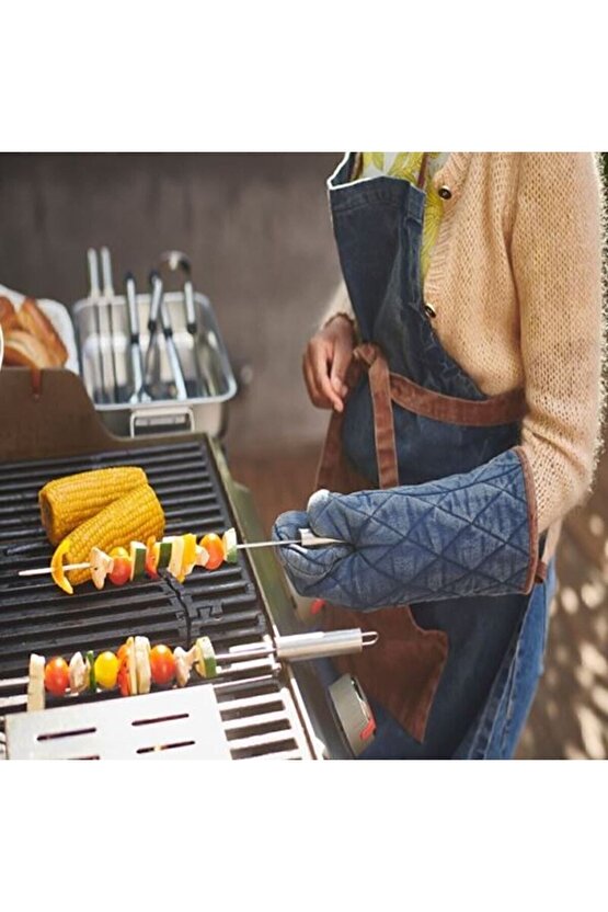 İKEA Fırın Eldiveni Mavi Kahverenk 36 Cm Sağ-sol El Uyumlu Eldiven Tekli YENİ MODEL GRILLTIDER