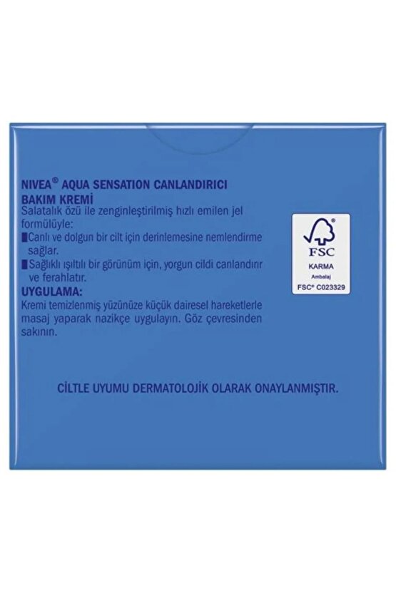 Aqua Sensation Canlandırıcı Yüz Bakım Kremi 50ml, Nemlendirici, Salatalık Özü, Dolgun Cilt