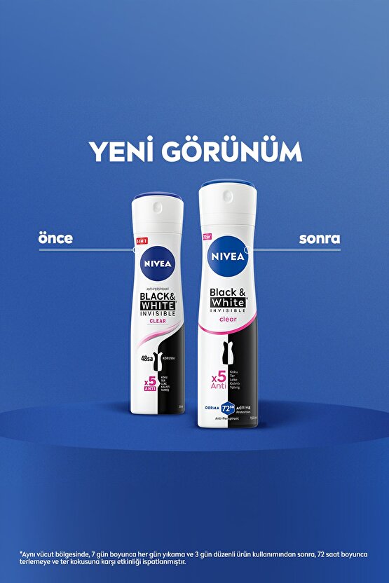 Kadın Sprey Deodorant Black&White Invisible Clear 150ml, 72 Saat Anti-perspirant Ter Koruması