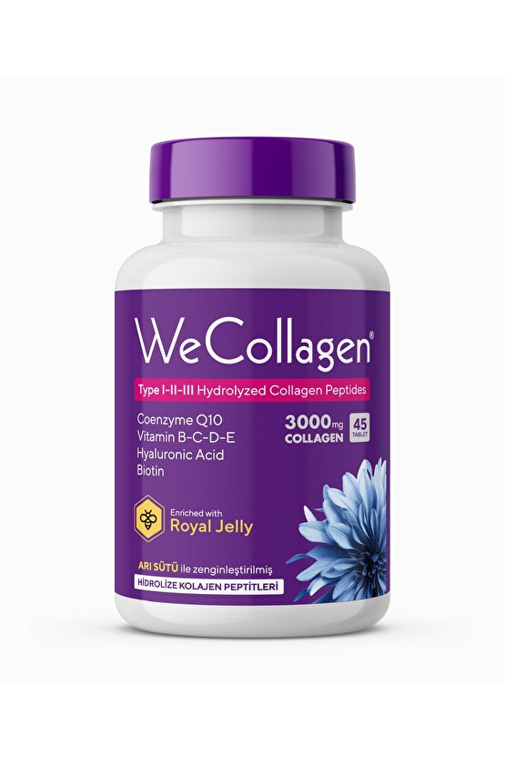 WeCollagen® 45 Tablet - 3000mg Kolajen Tip 1-2-3 Arı Sütü Biotin %100 Saf Ve Doğal Diyet Takviyesi