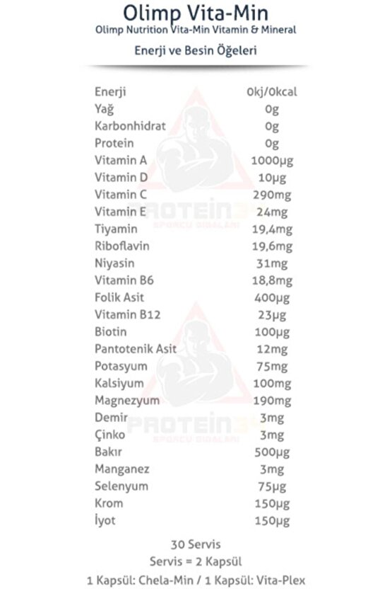 Vita-min Multiple Sport 60 Kapsül A B1 B2 B12 B3 B5 B6 Biotin Bakır Çinko Demir İyot Kalsiyum