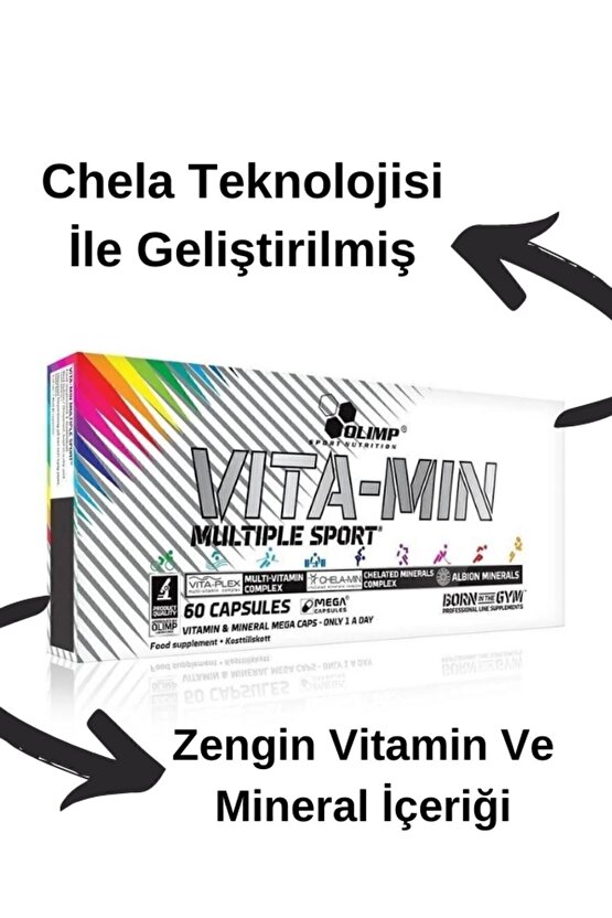 Vita-min Multiple Sport 60 Kapsül A B1 B2 B12 B3 B5 B6 Biotin Bakır Çinko Demir Iyot Kalsiyum