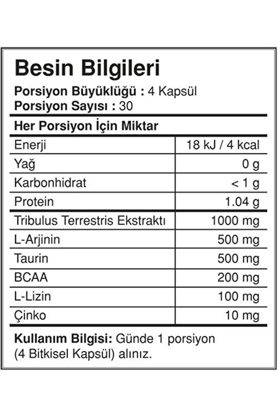 Tribulus Grow T.booster Terrestris Arginine Taurine Zinc Amino Asit 120 Kapsül