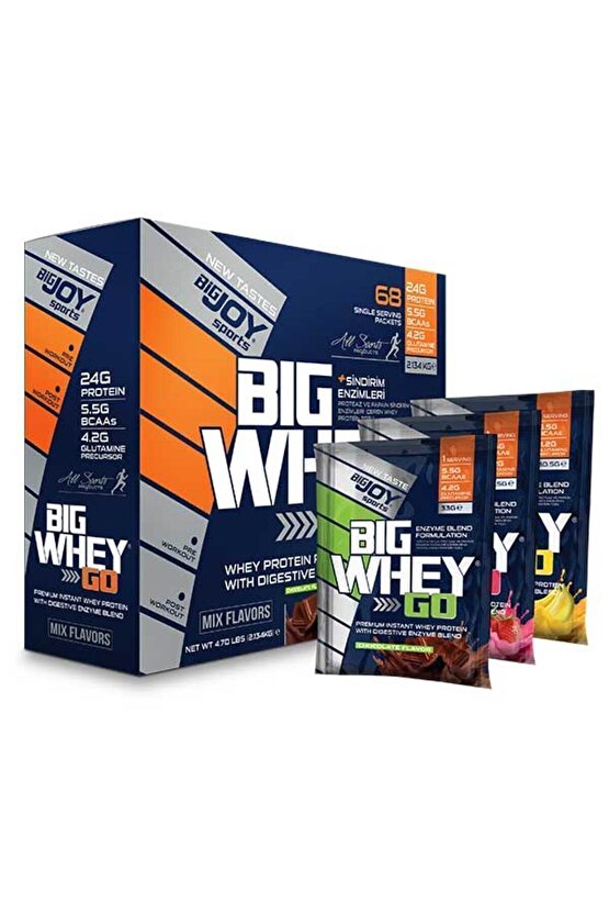 Whey Protein Big Whey Go Protein Tozu Tekli Sachet Mix Aroma 68 Servis Sindirim Enzimi Ilaveli