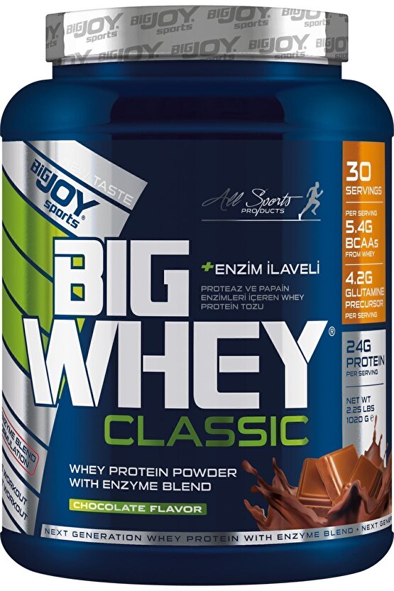 Big Whey Classic Çikolata Aromalı Protein Tozu 30 Servis 1020gr Whey Protein Sindirim Enzimi Ilaveli