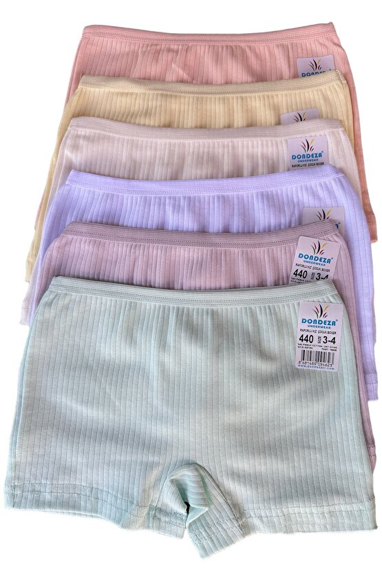 Pastel Renk Kız Çocuk Fitilli Boxer 6 Lı Paket