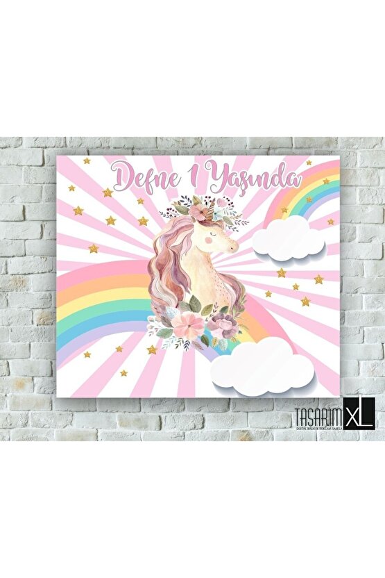 Unicorn Temalı Doğum Günü Afişi 100x100 cm