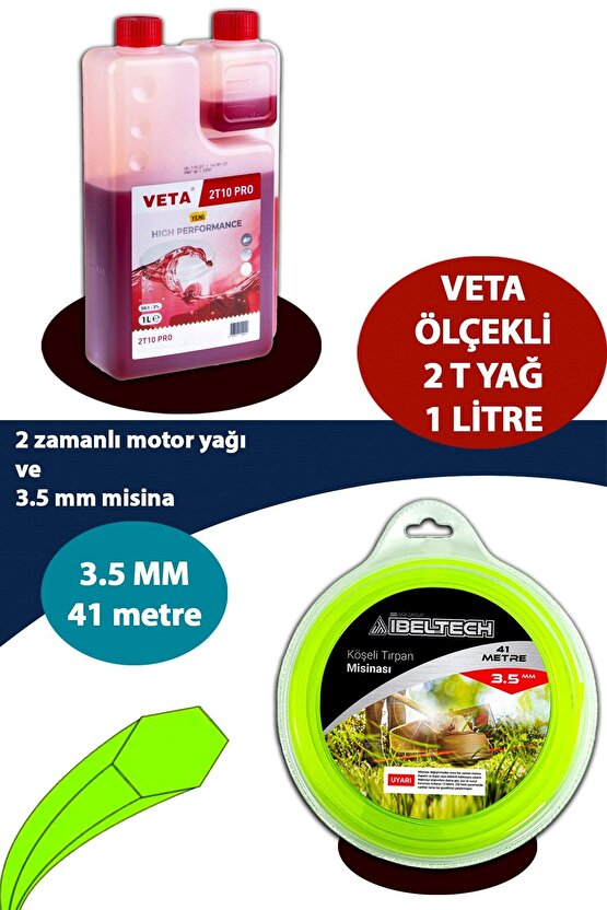 2T 1 Litre Ölçekli Yağ ve 6 Köşe 3.5 mm 41 Metre Tırpan Misinası Dayanıklı Misina İbeltech