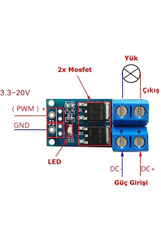 15A 400W Pwm Kontrollü Mosfet Anahtarlama Kartı Dual Mosfet