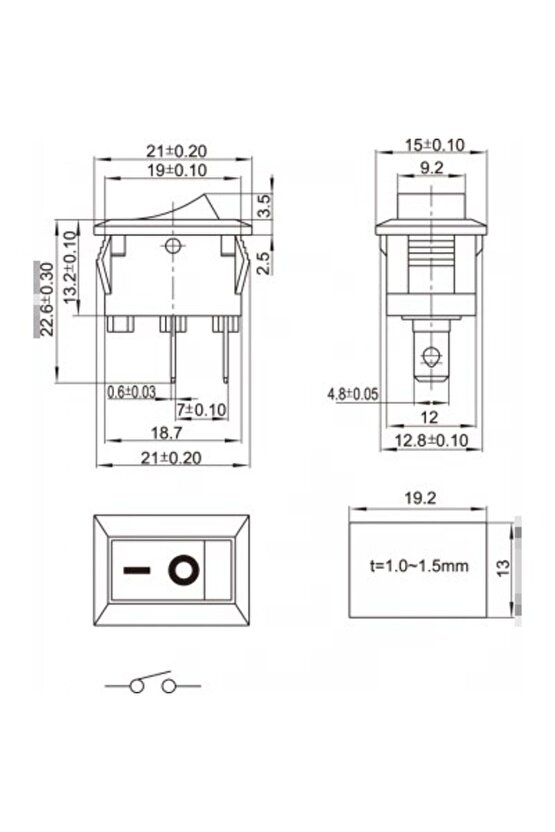 10 Adet Siyah On-Off Anahtar 20mm Siyah Rocker