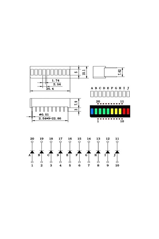 4 Renk Bar Led 10 Segment Akü Batarya Kapasite Doluluk Göstergesi