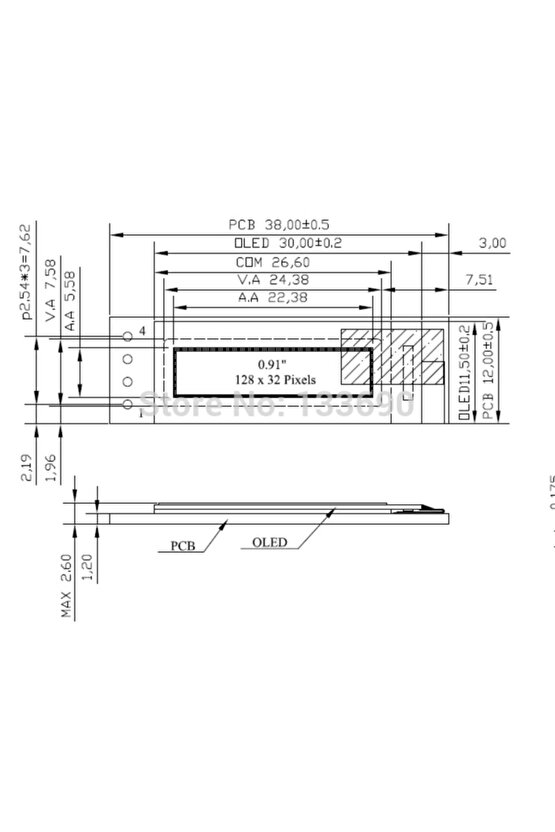 128x32 Oled Lcd Ekran 0.91 Inch Ssd1306 (arduino Uyumlu) - Beyaz