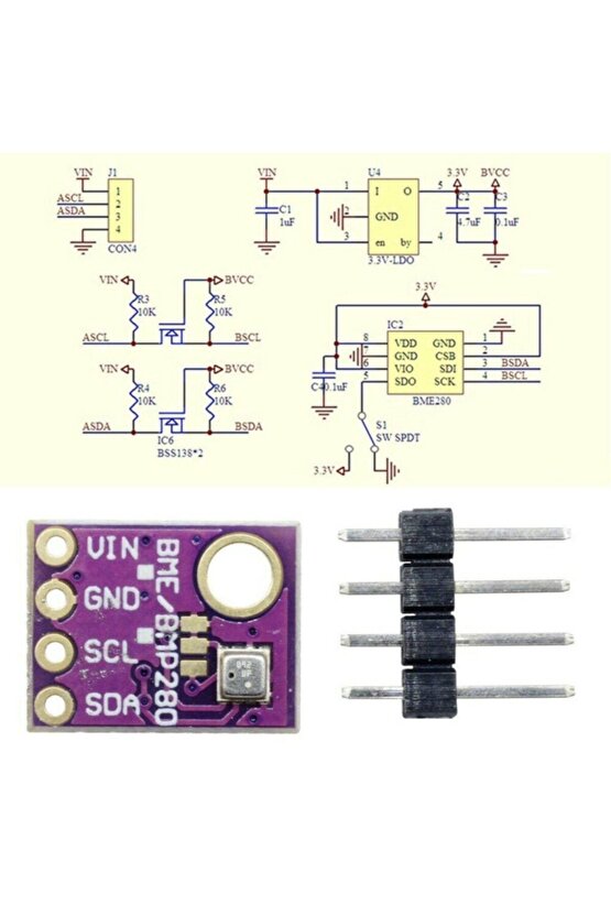 Sıcaklık Nem Ve Barometrik Basınç Sensörü Bme-280 Bme280 5 Volt